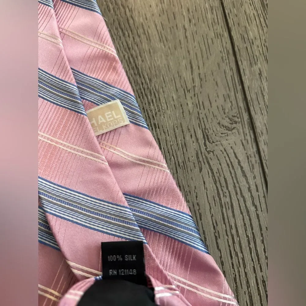 Michale Kors Pink and Blue Striped Men's Tie 100% silk
